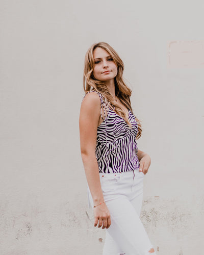 Woven Zebra Print Sleeveless Crop Top