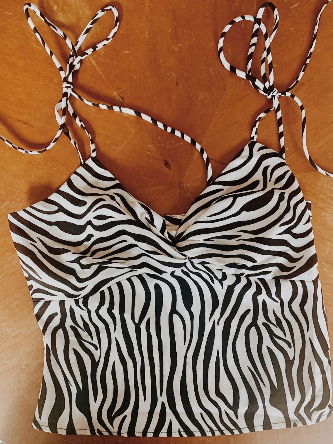 Woven Zebra Print Sleeveless Crop Top