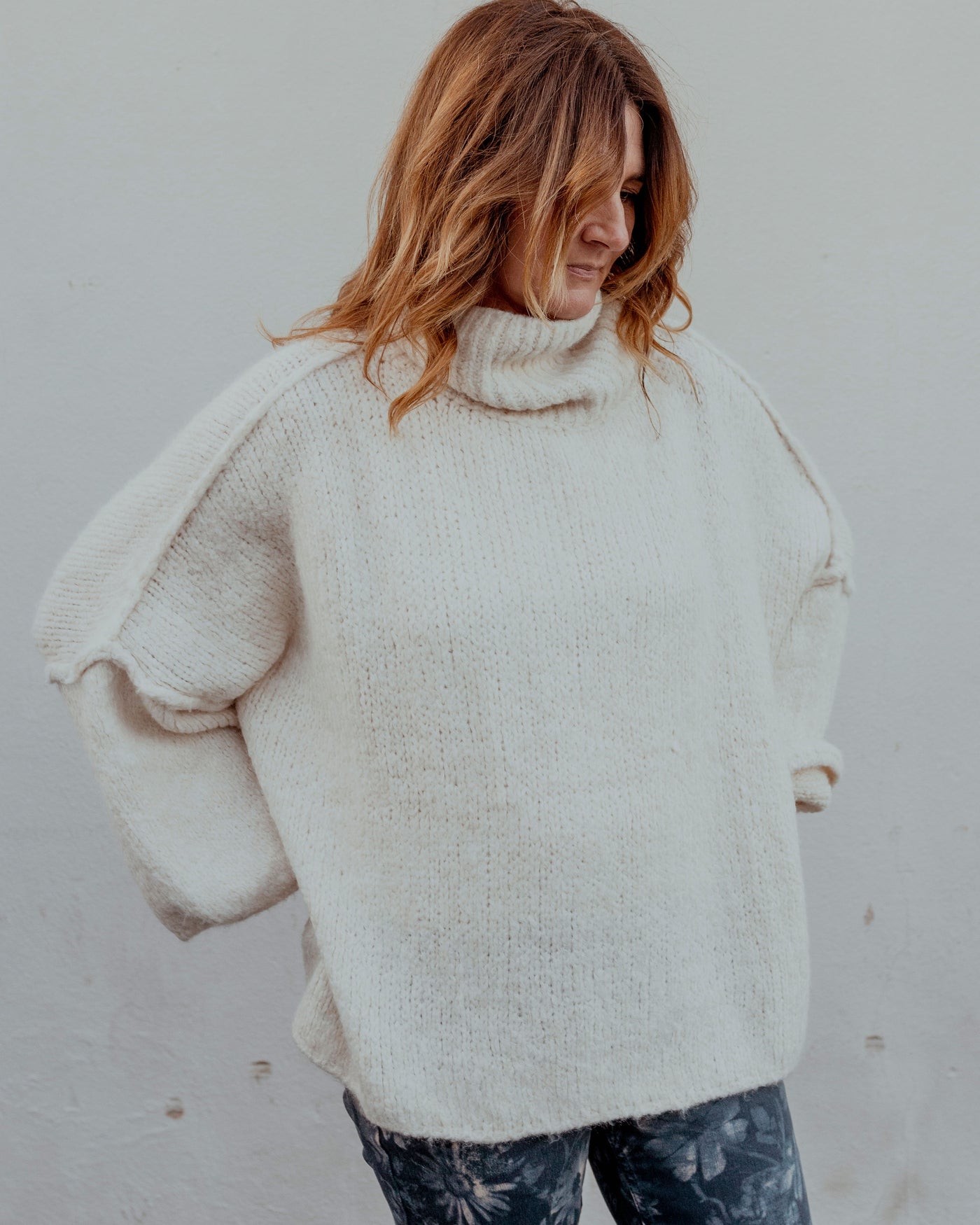 Oversized Drop Sleeve Turtle Neck Sweater by 75