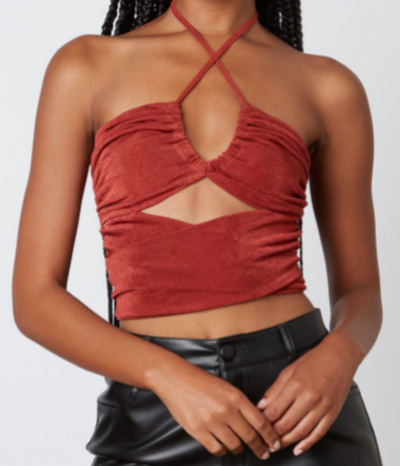 Halter Wrap Top with Front Cut-Out Details