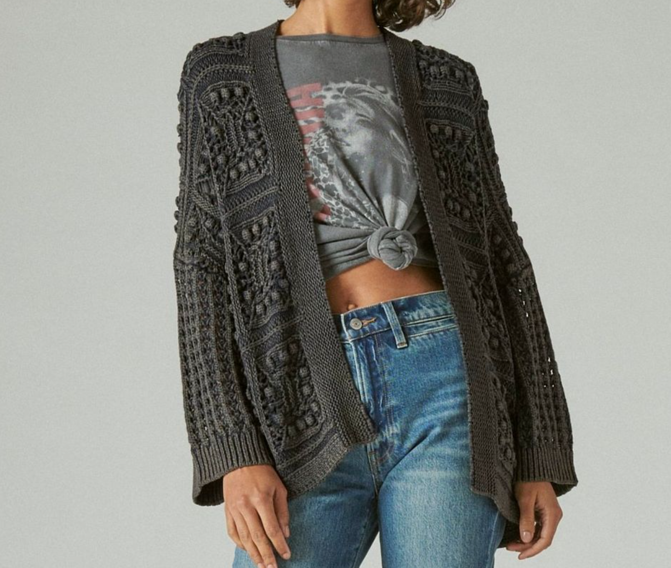 Crochet Cardigan Dark Denim by Lucky Brand