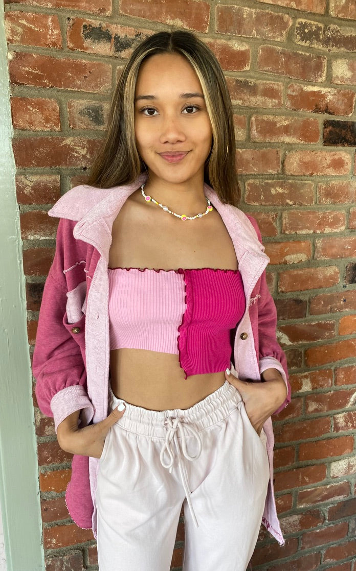 Cropped Two Toned Pink Top