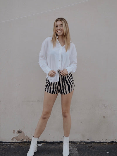 Taupe and Black Striped Pleated Shorts