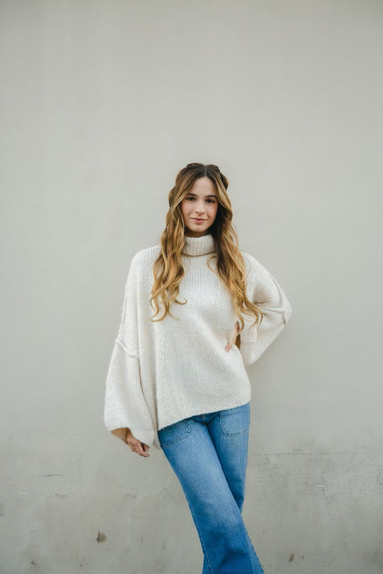 Oversized Drop Sleeve Turtle Neck Sweater by 75