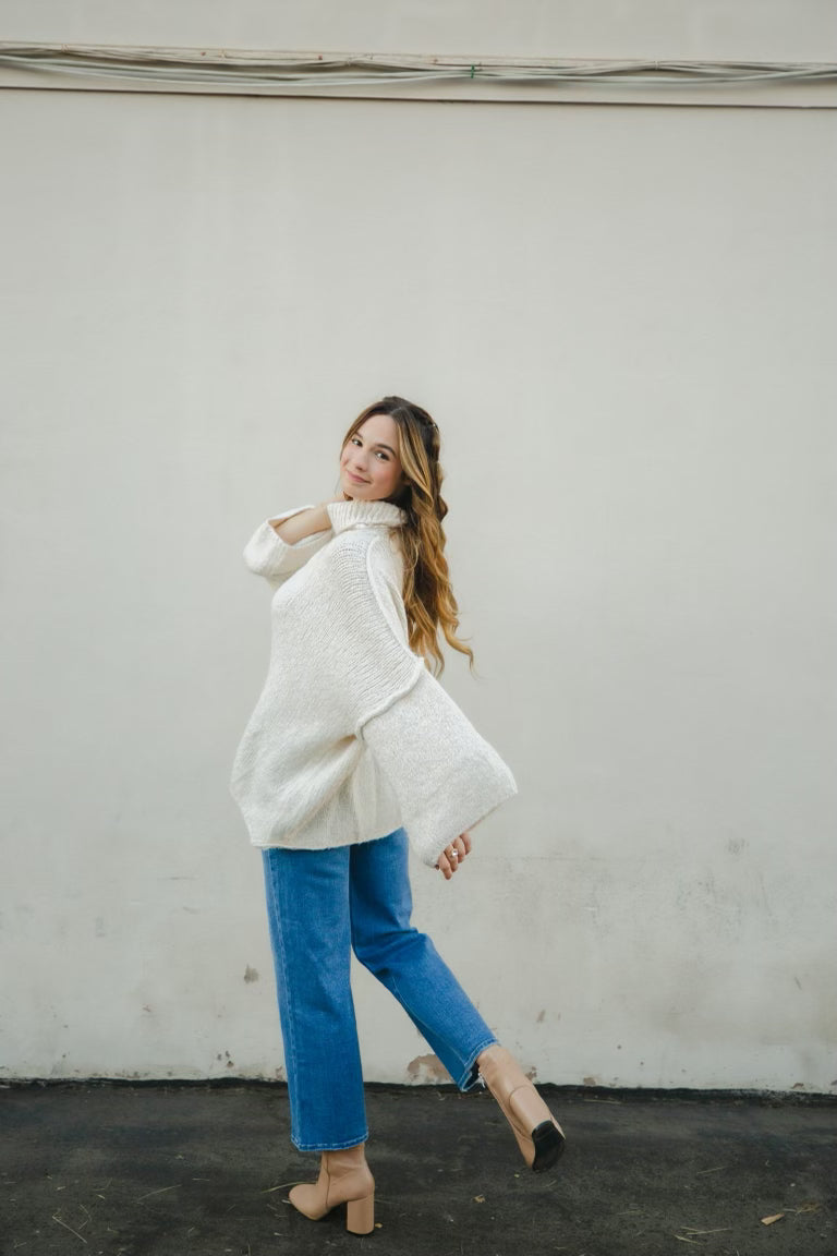 Oversized Drop Sleeve Turtle Neck Sweater by 75